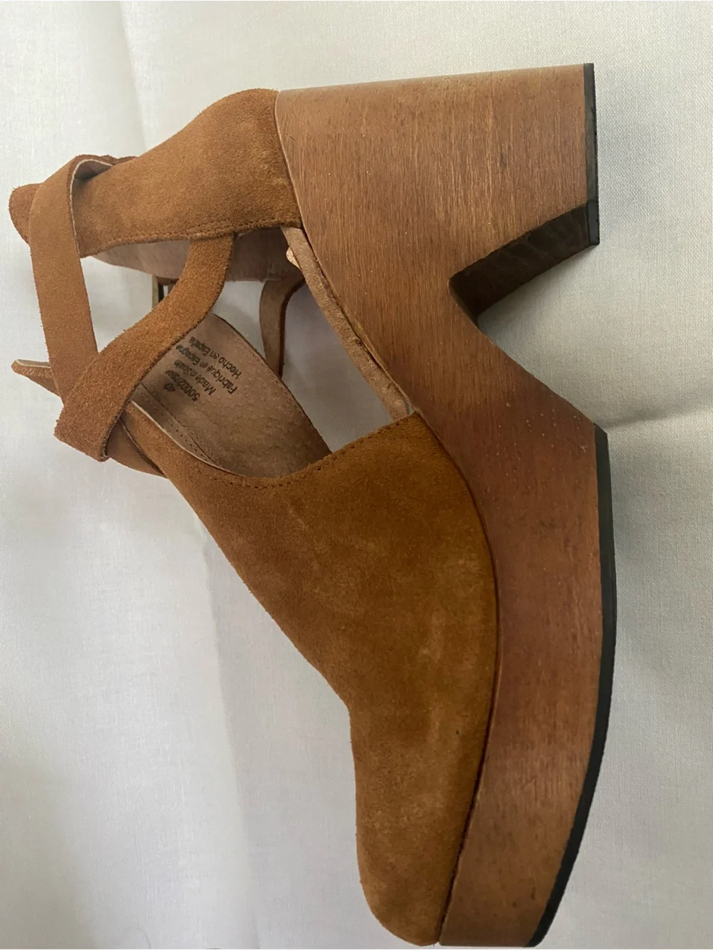 Free People Cedar Clogs Brown Suede Wooden Heel w/ Ankle Strap - Picture 5 of 8
